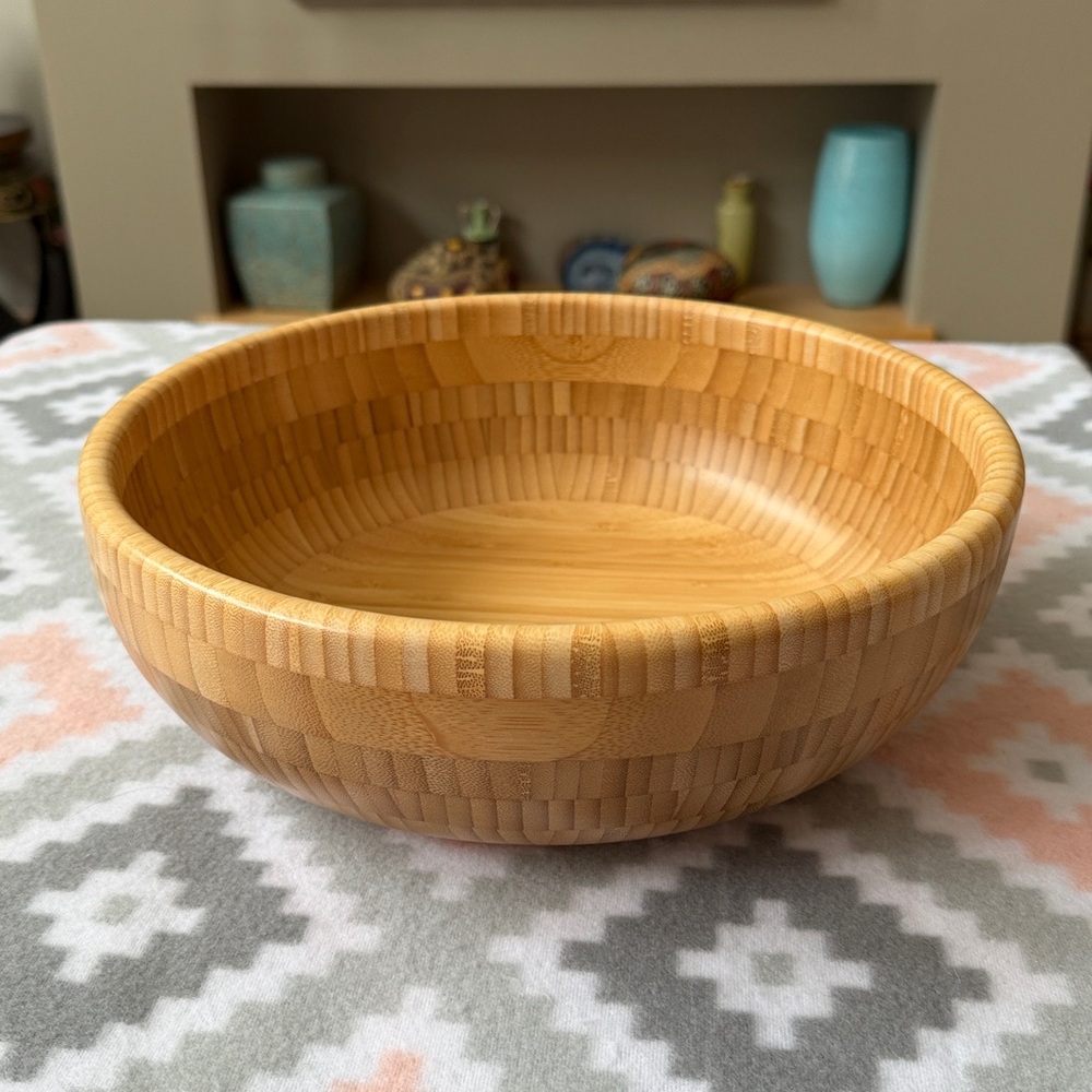 New Natural Bamboo Large Serving Bowl 11.5” - Tan Brown